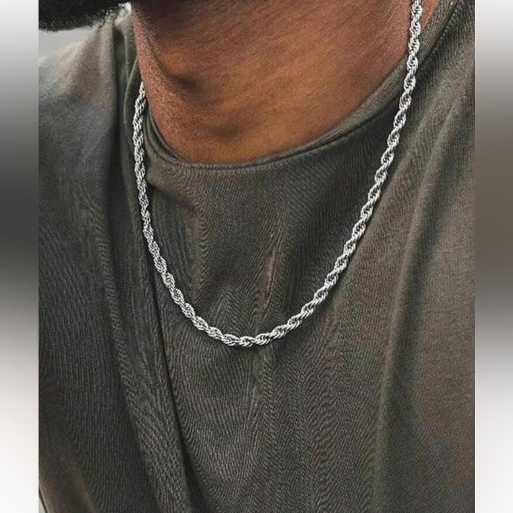 3mm Stainless Steel Silver Rope Chain   (SWIPE FOR AVAILABLE COLORS AND SIZES).